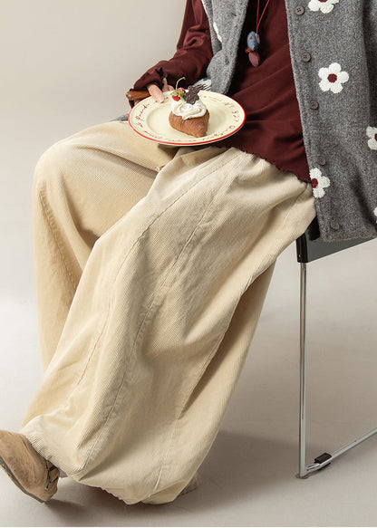 Casual Beige Oversized Corduroy Wide Leg Pants Spring