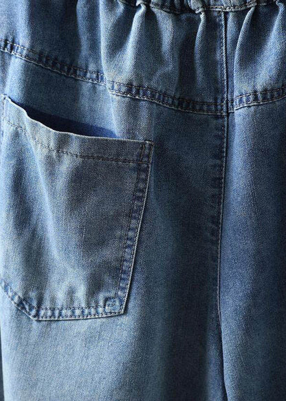 Casual Blue Graphic Patchwork Elastic Waist Crop Jeans