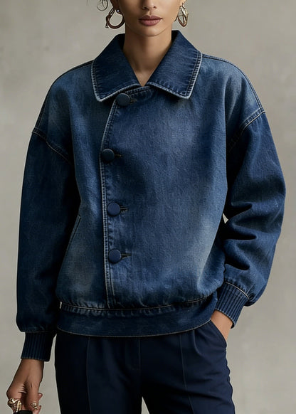 Casual Blue Peter Pan Collar Denim Coats Spring