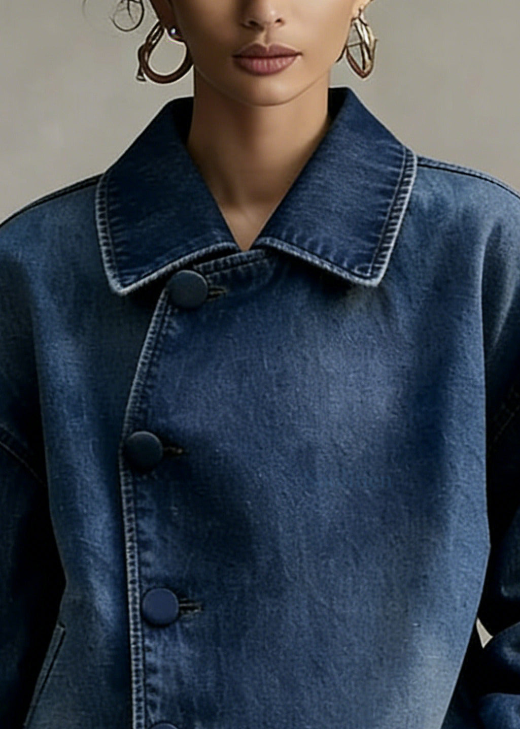 Casual Blue Peter Pan Collar Denim Coats Spring