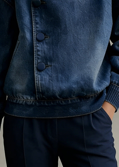 Casual Blue Peter Pan Collar Denim Coats Spring