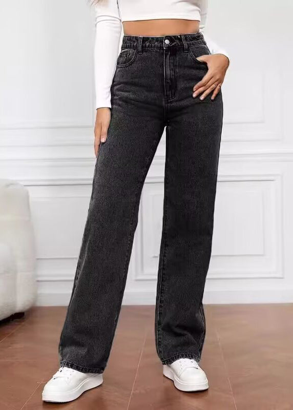 Casual Blue Pockets Patchwork Straight Jeans Fall