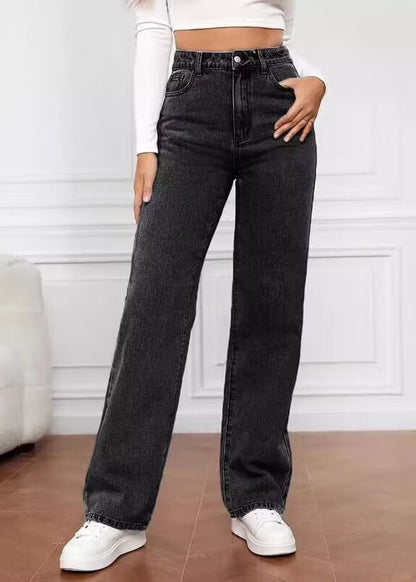 Casual Blue Pockets Patchwork Straight Jeans Fall