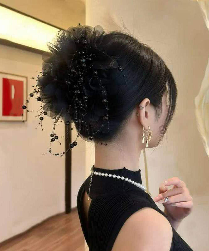 Casual Coffee Alloy Tulle Pearl Feather Tassel Hairpin