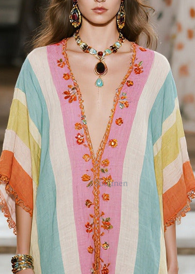 Casual Colorblock Oversized Lace Patchwork Cotton Vacation Dresses Summer