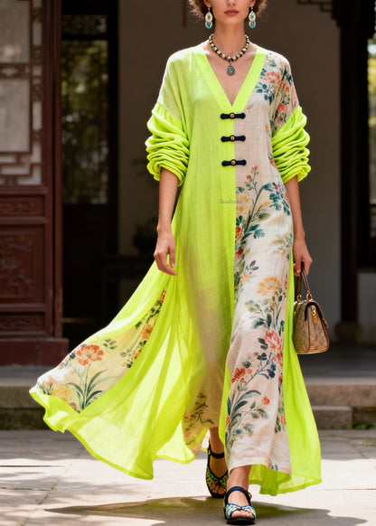Casual Colorblock V Neck Print Maxi Dresses Fall