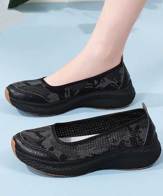 Casual Comfy Platform Flat Shoes Black Breathable Mesh