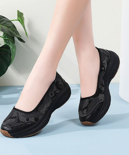 Casual Comfy Platform Flat Shoes Black Breathable Mesh