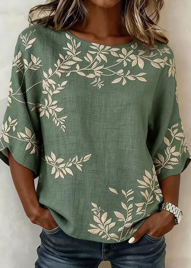 Casual Green O Neck Print Cotton T Shirts Summer