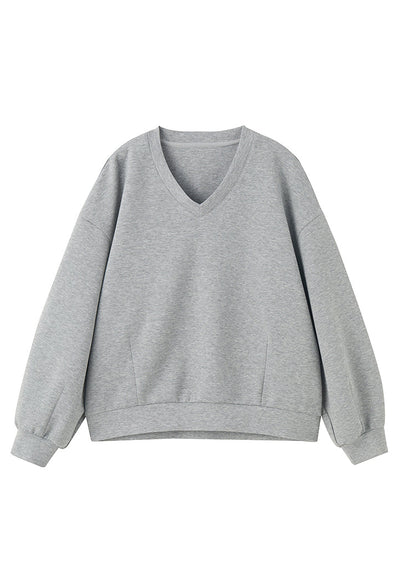 Casual Grey Oversized Cotton Pullover Sweatshirt Two Piece Set Fall