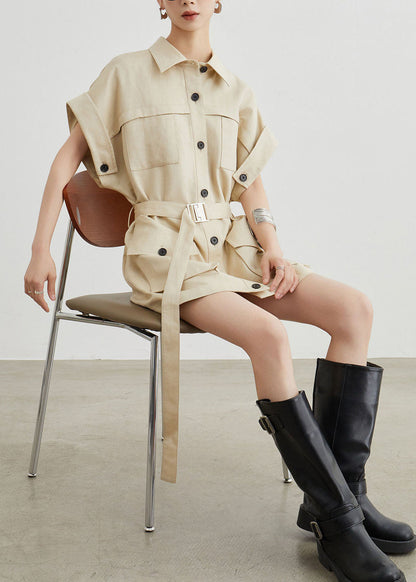 Casual Khaki Workwear Style Pockets T-Shirt Dress Summer