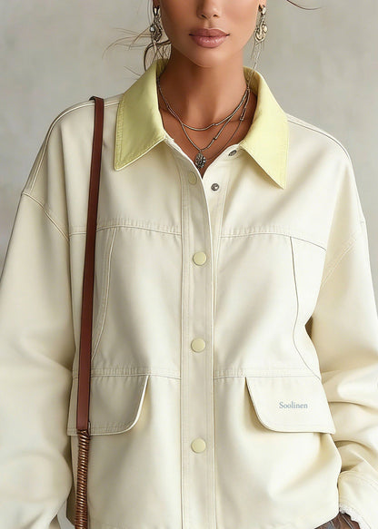 Casual Light Yellow Patchwork Button Denim Jackets Spring