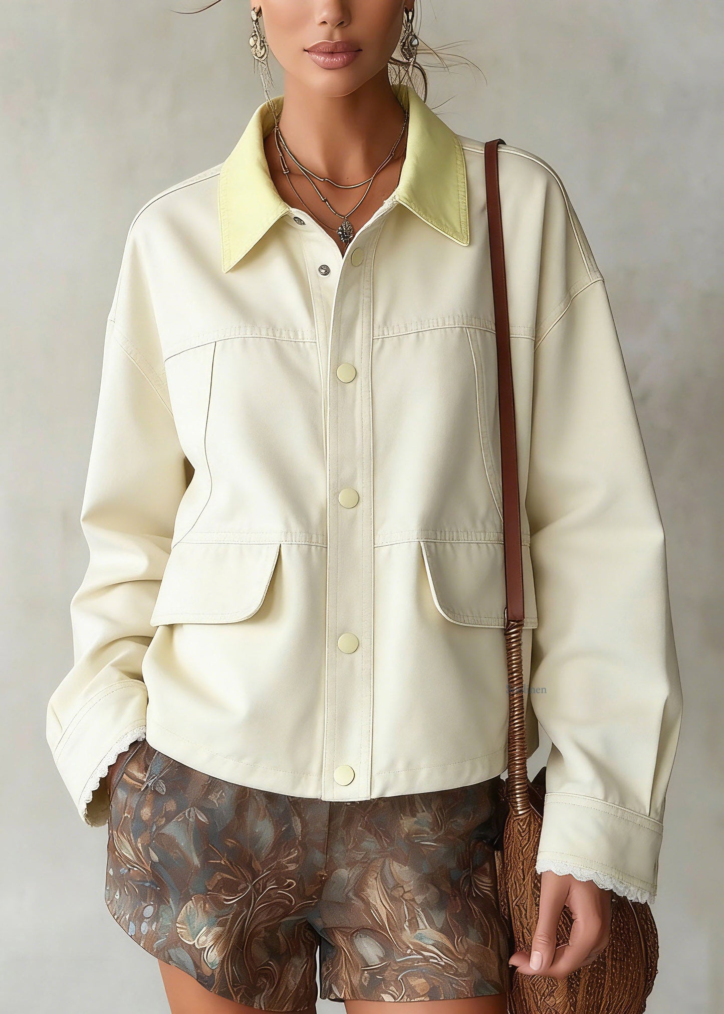 Casual Light Yellow Patchwork Button Denim Jackets Spring