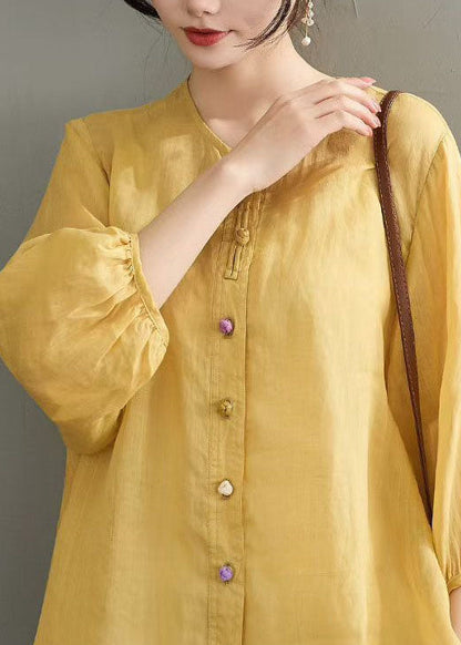 Casual Navy O Neck Button Loose Linen Shirts Summer
