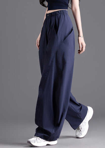 Casual Navy Oversized Patchwork Pockets Harem Pants Spring