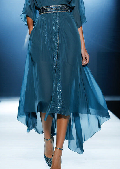 Casual Navy Sequins Draping Tulle Tunic Dress Summer