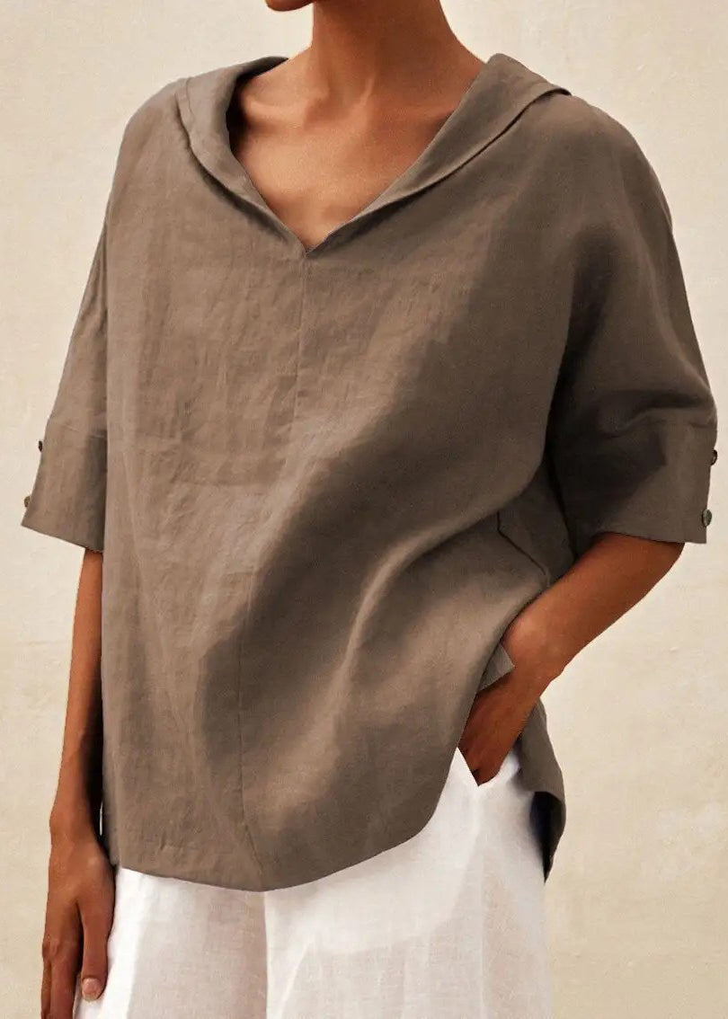 Casual Orange O-Neck Side Open Shirts Short Sleeve