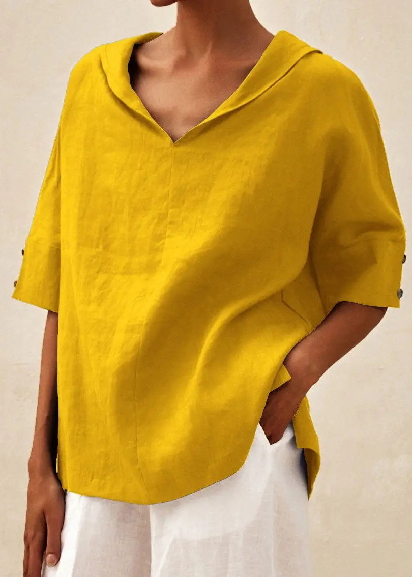 Casual Orange O-Neck Side Open Shirts Short Sleeve