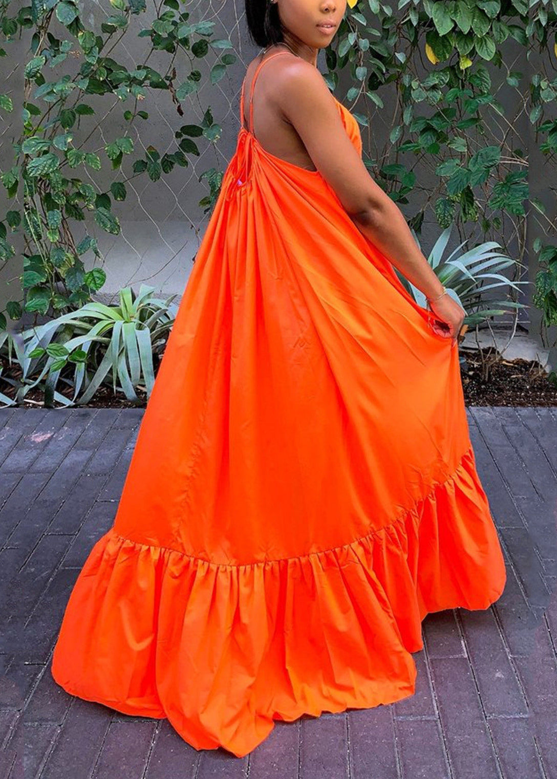 Casual Orange Oversized Exra Large Hem Cotton Cami Dress Summer