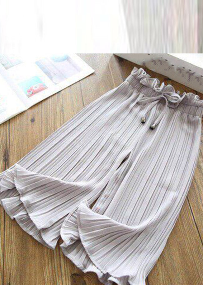 Casual Pink Elastic Waist Kids Ice Silk Crop Pants Summer