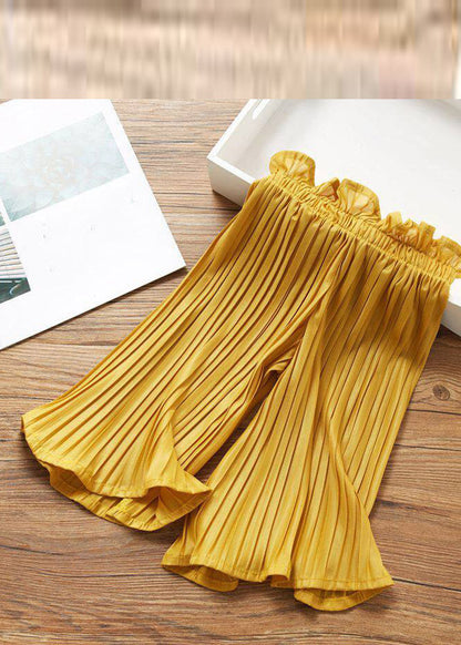 Casual Pink Elastic Waist Kids Ice Silk Crop Pants Summer