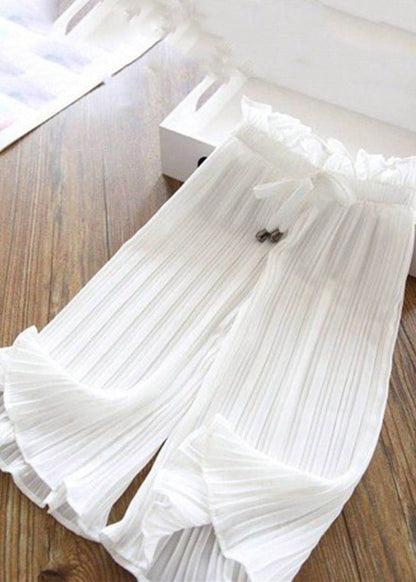Casual Pink Elastic Waist Kids Ice Silk Crop Pants Summer