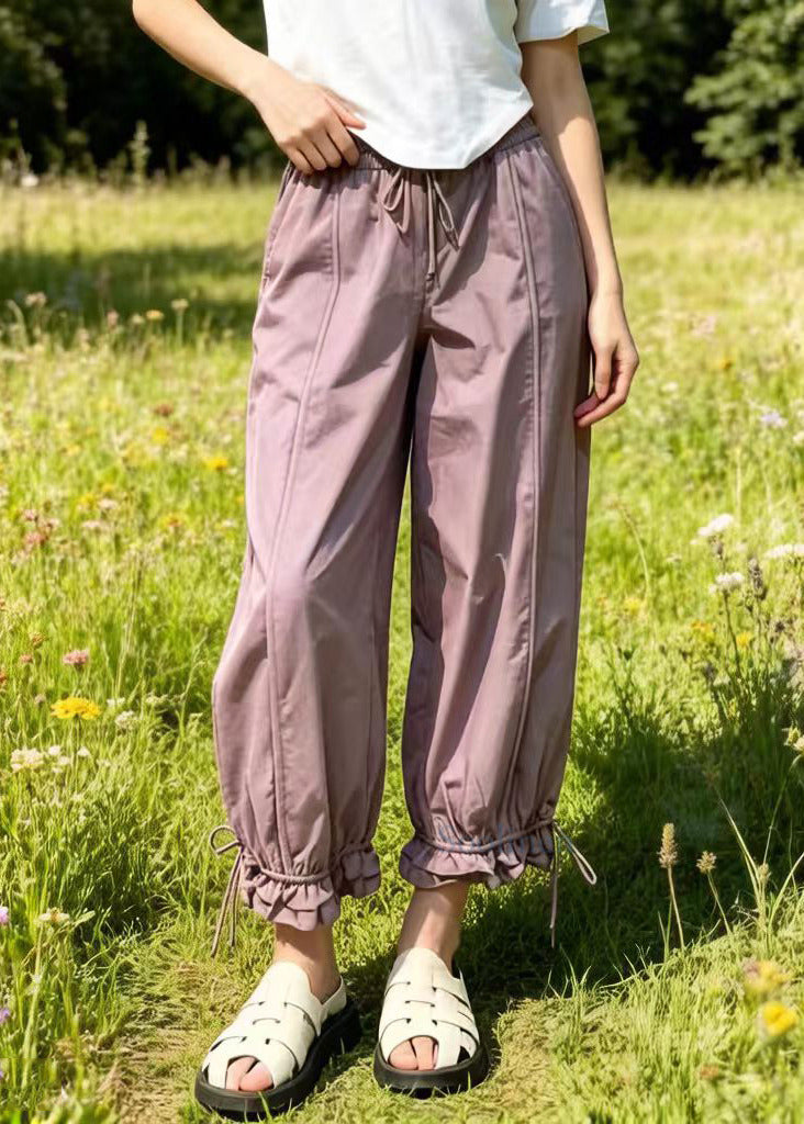 Casual Purple Oversized Pockets Cotton Beam Pants Summer
