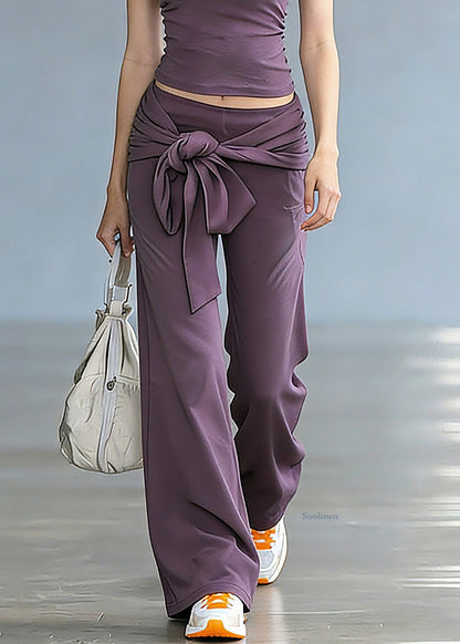 Casual Purple Turtleneck Top And Wide Leg Pants Two Pieces Set Summer