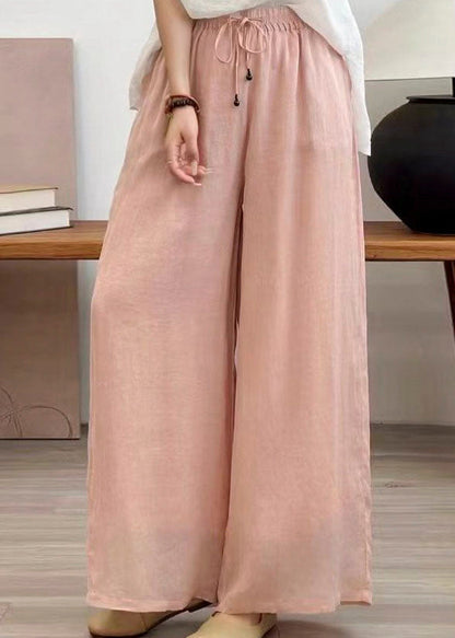 Casual Rose Pockets Elastic Waist Linen Pants Summer