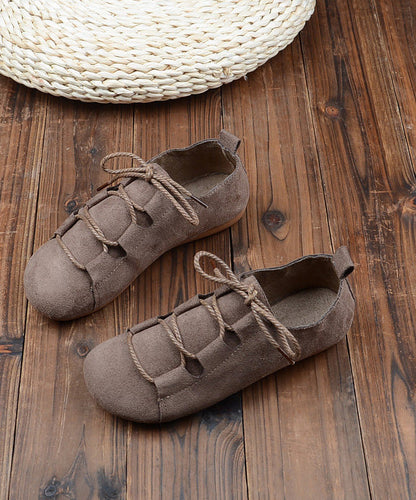 Casual Splicing Penny Loafers Lace Up Khaki Suede