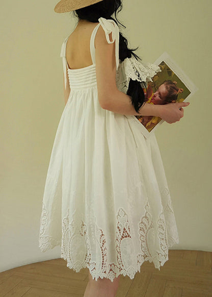 Casual White Embroidered Hollow Out Cotton Party Long Dress Summer