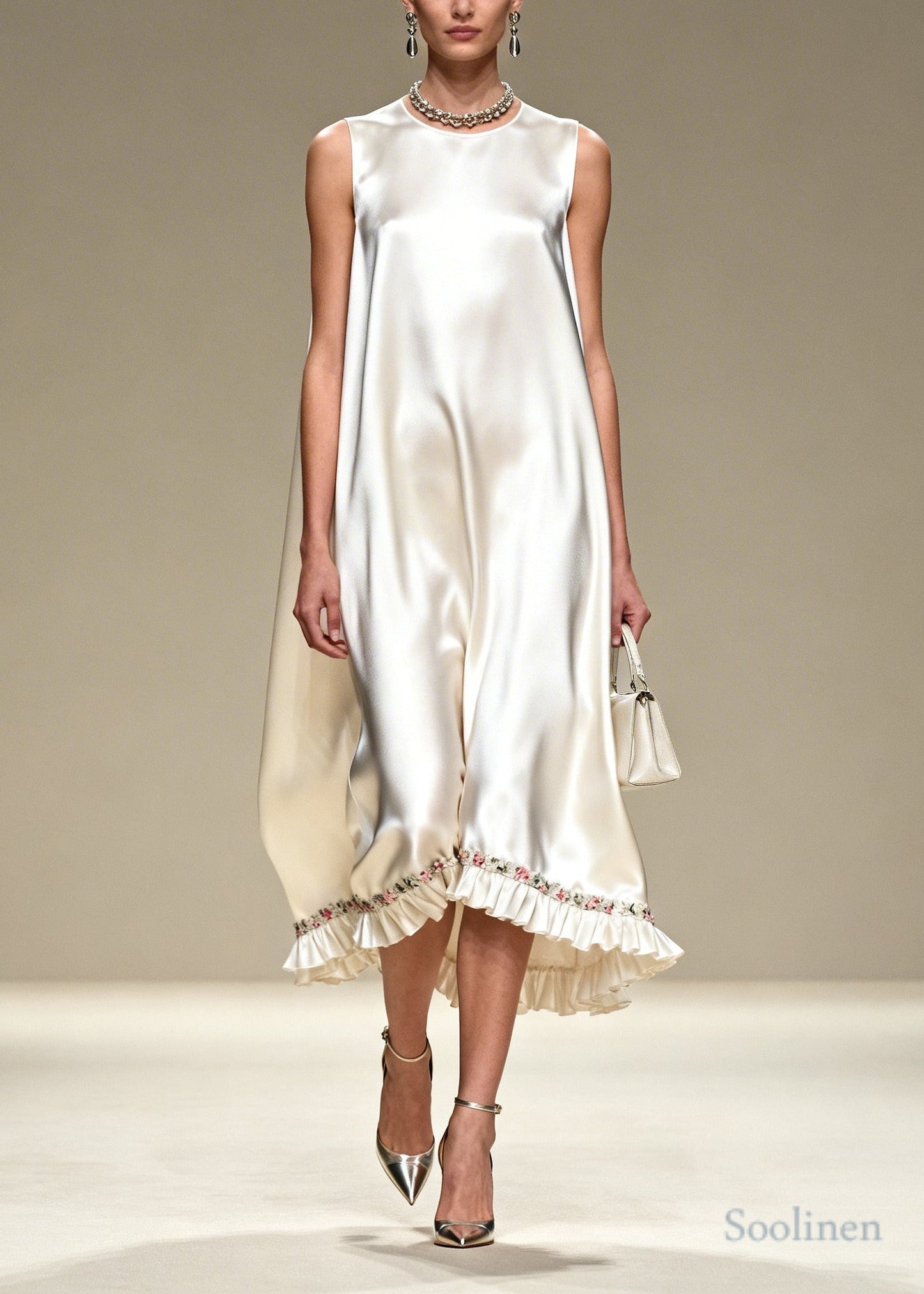 Casual White Oversized Draping Silk Dress Sleeveless