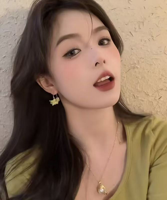 Casual Yellow Copper Alloy Acrylic Pearl Osmanthus Hoop Earrings