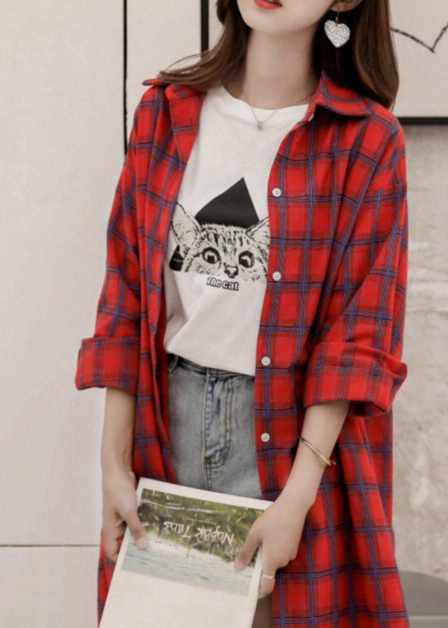 Casual Yellow Peter Pan Collar Plaid Button Long Shirt Spring