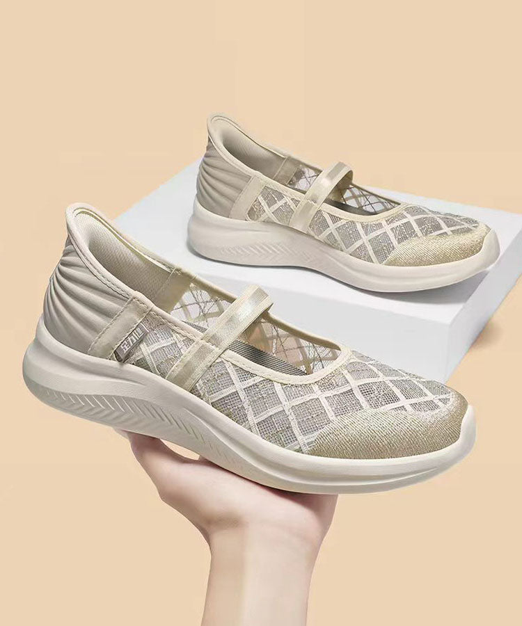 Champagne Breathable Mesh Casual Splicing Flat Shoes For Women