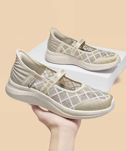Champagne Breathable Mesh Casual Splicing Flat Shoes For Women