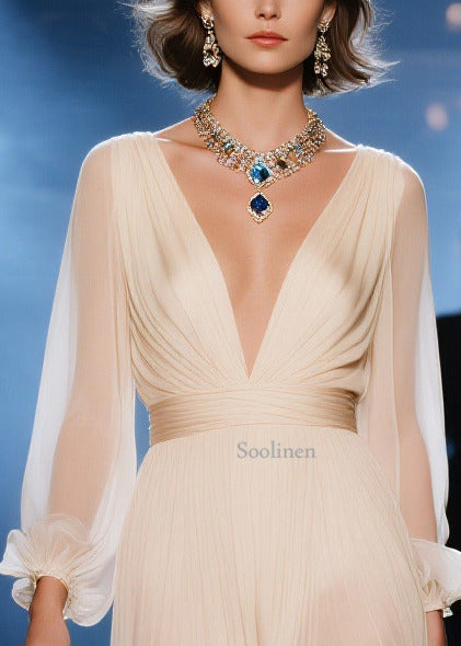 Chic Apricot Exra Large Hem Sheer Tulle Dinner Dress Summer