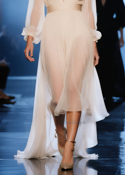 Chic Apricot Exra Large Hem Sheer Tulle Dinner Dress Summer