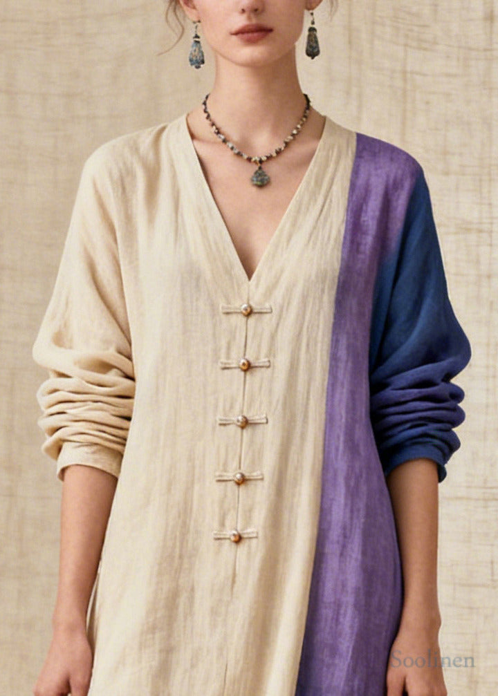 Chic Beige Asymmetrical Patchwork Cotton Vacation Dresses Summer