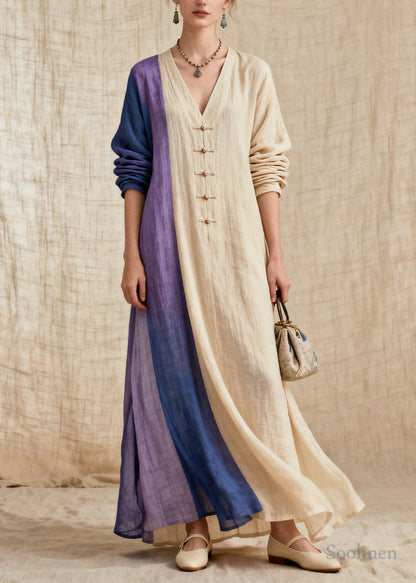 Chic Beige Asymmetrical Patchwork Cotton Vacation Dresses Summer