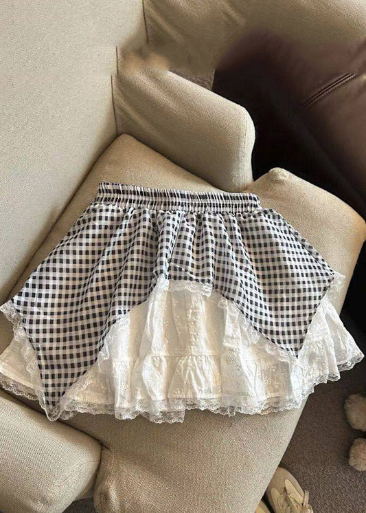 Chic Blue Plaid Lace Patchwork Tie Waist Girls Skirts Summer