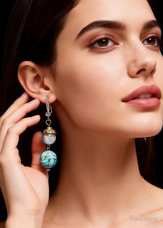 Chic Blue Sphericity Metal National Style Drop Earrings