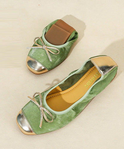 Chic Bow Flat Shoes For Women Green Sheepskin