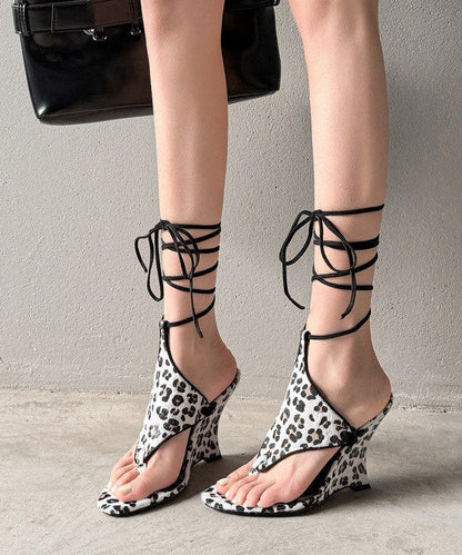 Chic Brown Lace Up Splicing Suede Flip Flops Wedge Sandals