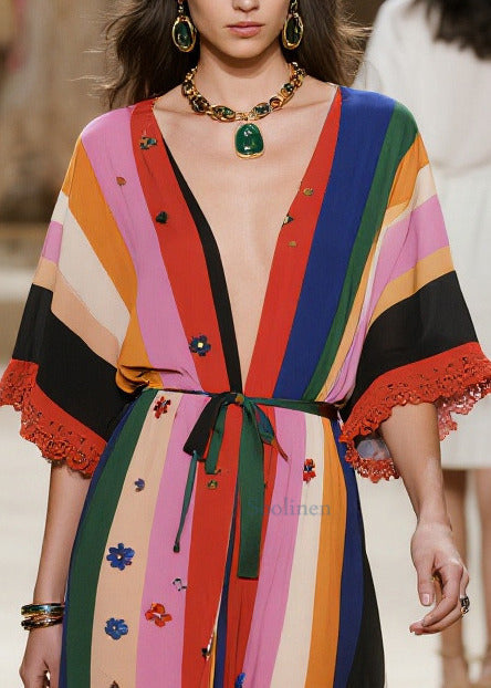 Chic Colorblock Oversized Patchwork Flower Chiffon Cardigan Summer