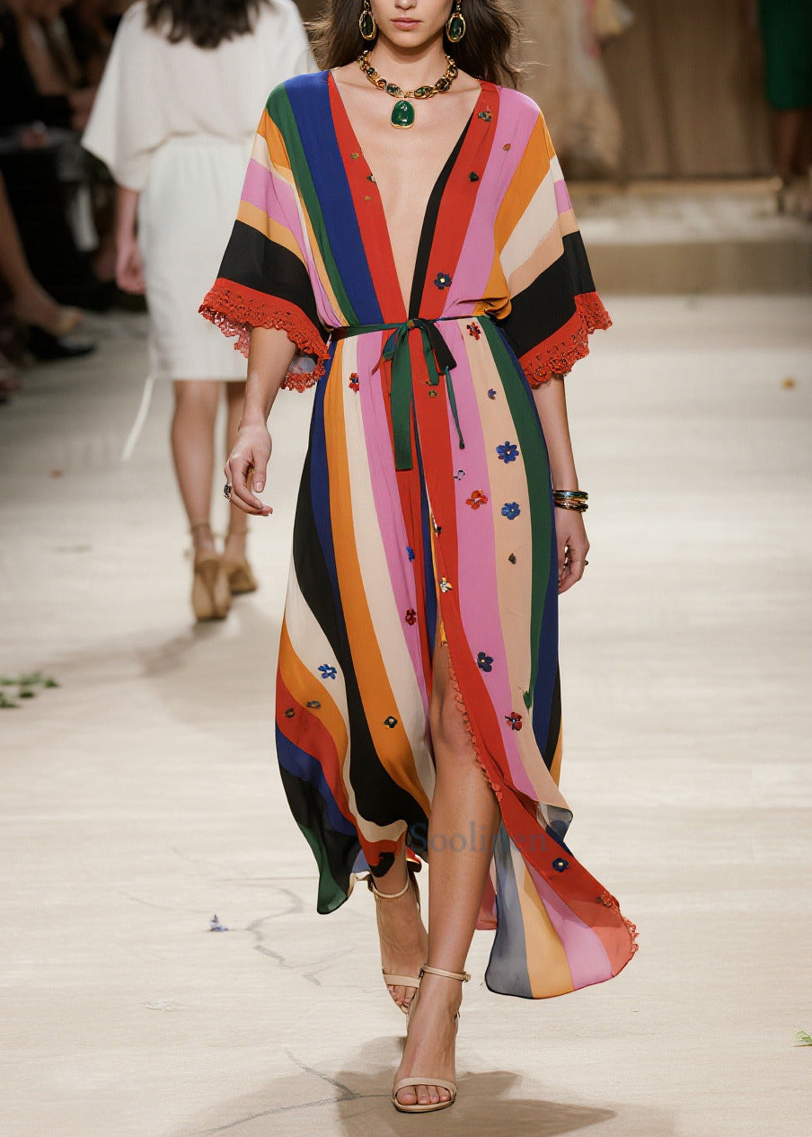 Chic Colorblock Oversized Patchwork Flower Chiffon Cardigan Summer