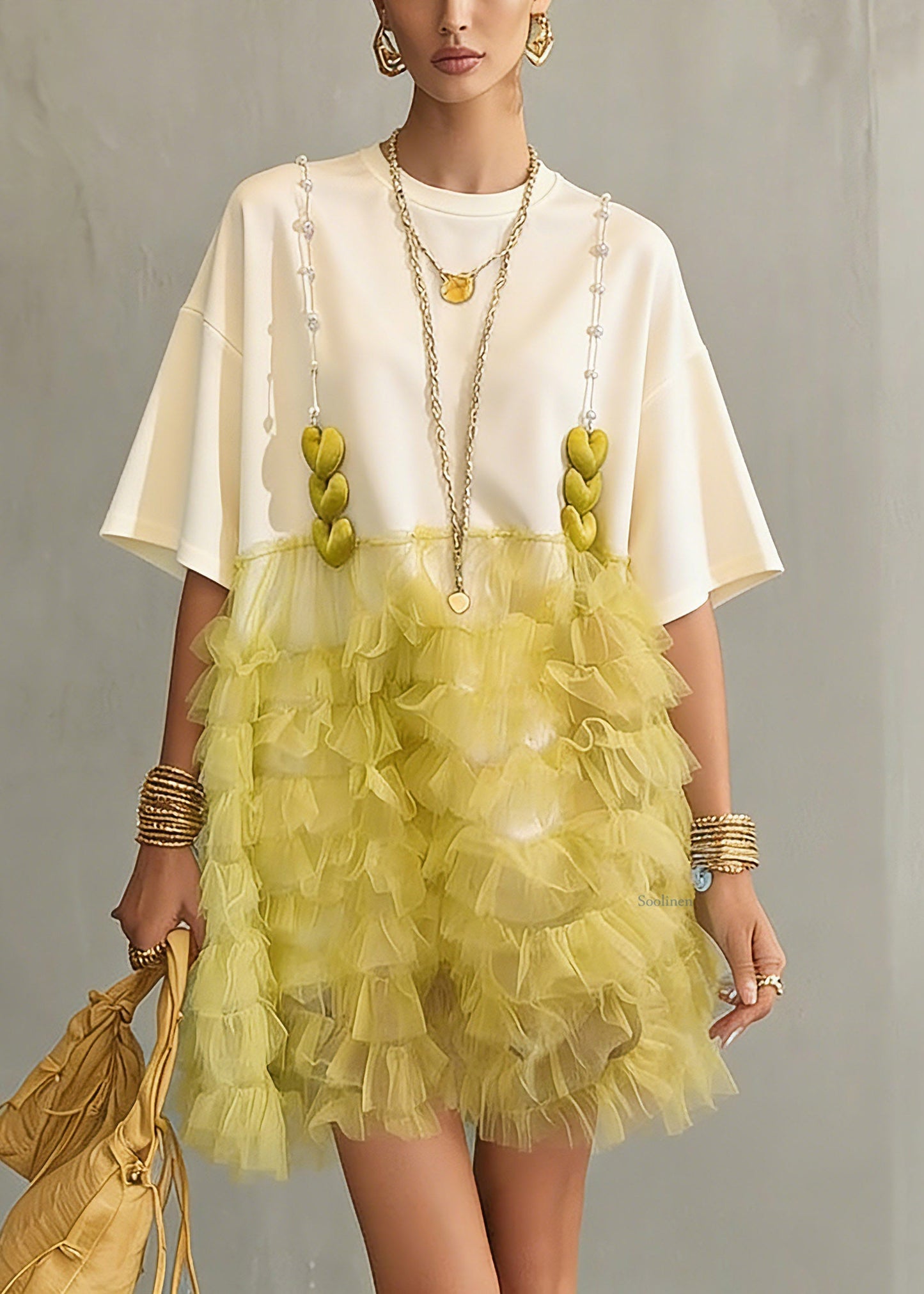 Chic Colorblock Tulle Patchwork Mid Dress Summer