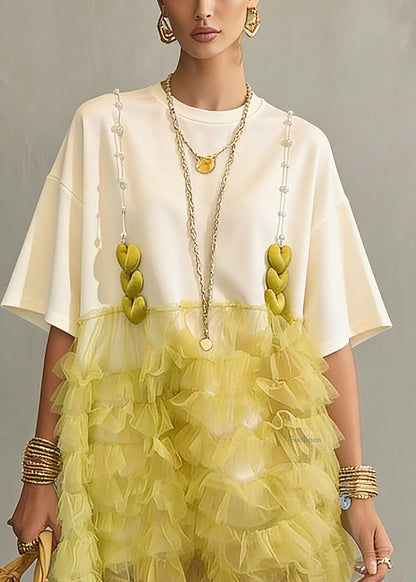 Chic Colorblock Tulle Patchwork Mid Dress Summer