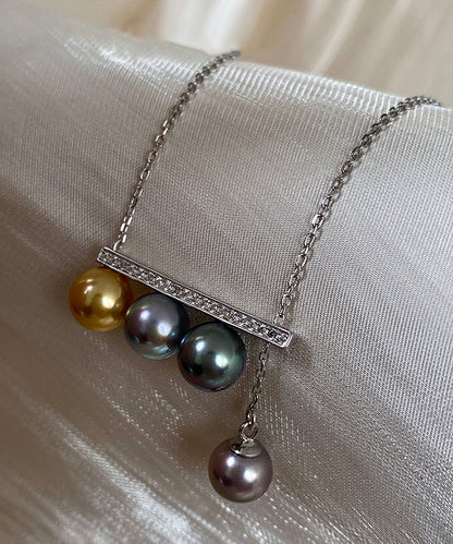 Chic Colorful Pull Out Bar Shaped Diamond Inlay Silver Necklace