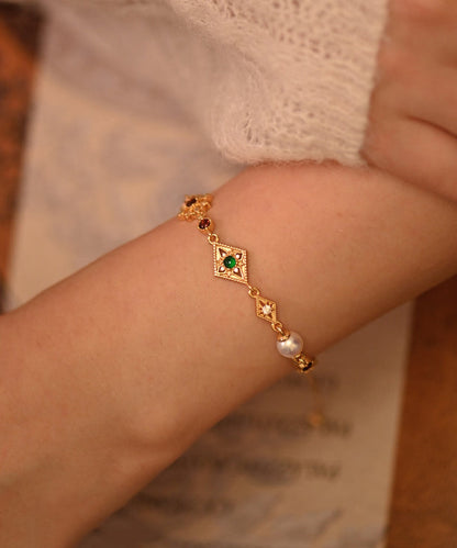 Chic Geometric Pearl Gem Stone Adjustable Gold Plated Bracelet